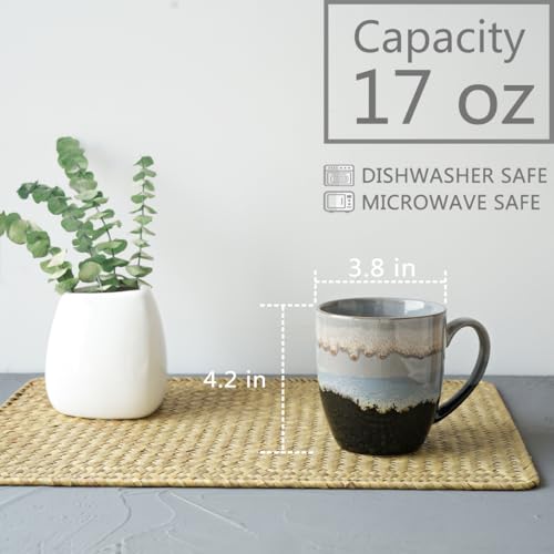 Bosmarlin-Ceramic-Coffee-Mug-Set-of-4-17-Oz-Coffee-Cups-with-Big-Handle-Microwave-Safe-Unique-Reactive-Glaze-17-Oz-Grey Bosmarlin Ceramic Coffee Mug Set of 4 17 Oz Coffee Cups with Big Handle Microwave Safe Unique Reactive Glaze 17 Oz Grey