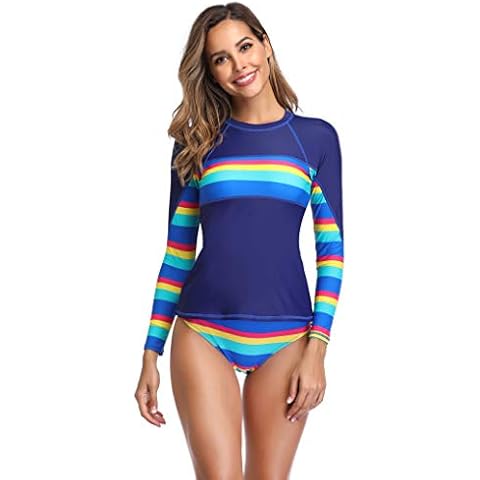 SailBee Women's UV Sun Protection Long Sleeve Rash Guard Wetsuit Swimsuit Top - Blue - Small (4-6) Cover