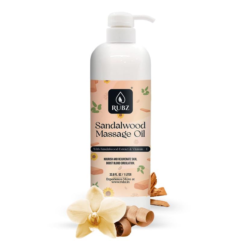 Rubz Natural Sandalwood Body Massage Oil Enriched With Pure Sandalwood Extracts | Stress Relieving Properties| Relaxes Aches And Pains | 1 Litre