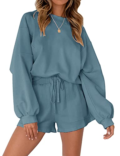Image of MEROKEETY Women's 2023 Fall Oversized Batwing Sleeve Lounge Sets Casual Top and Shorts 2 Piece Outfits Sweatsuit