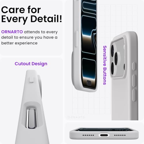 Image of ORNARTO Compatible with iPhone 17 Pro Max Case 6.9 inch, Slim Liquid Silicone 3 Layers Soft Gel Rubber Shockproof Protective Cover with Anti-Scratch Microfiber Lining-Light Gray