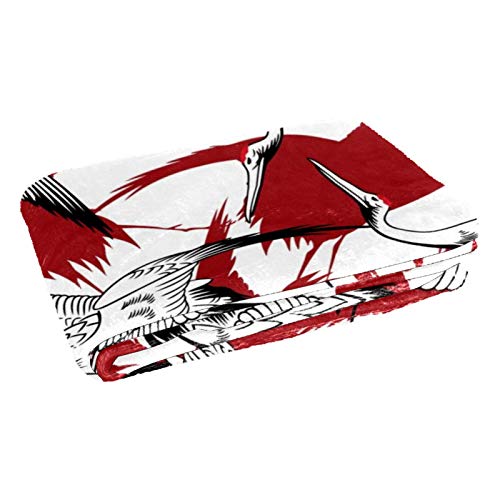 Couverture jeté de lit haut de gamme grues japonaises rouge et blanc chic - 3