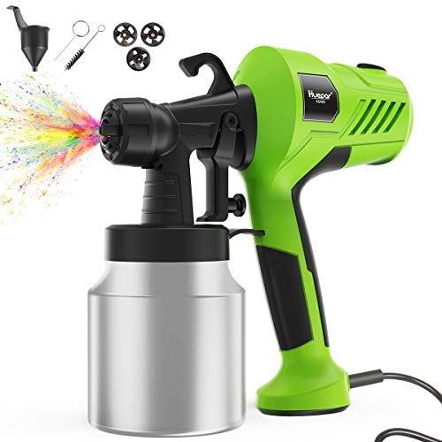 Pistola de Pintura, Huepar Pistola de Pulverización Eléctrica 400W con Recipiente de Metal 800ml, Flujo Ajustable, 3 Boquillas y 3 Patrones de Pulverización, Cable de 2m, Para el Hogar y al Aire Libre
