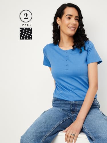 Image of Max Women Cotton Blend Solid Regular Fit T-Shirt