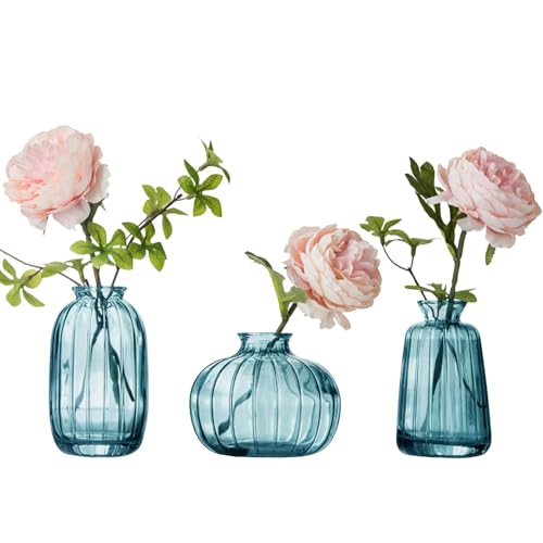 3er-Set Kleine Vasen für Tischdeko Dekorativ Glasvasen Blumenvase Set Bud...