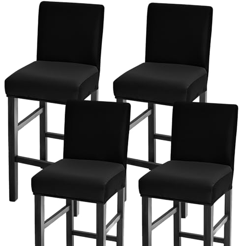 Image of Bar Stool Covers Counter Chair Slipcovers Set of 4,Black | Stretch Barstool Seat Covers,Washable Removable Pub Tall Stool Slipcover,Bar Chair Cover for Kitchen Dining Room Cafe