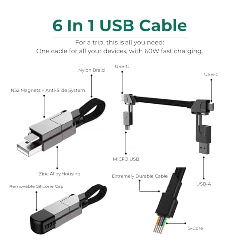 Branden - Foldable Tote Bag for Travel, Set with Portable 6-in-1 Multi-Charging Cable, Lightweight, Multi-Compartment Design2
