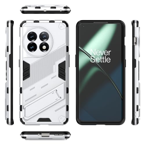 Image of SPL Punk Armor Bumper Back Case Cover for OnePlus 11 5G | Holder & Kickstand in-Built | 360 Degree Protection Back Case Cover (White)