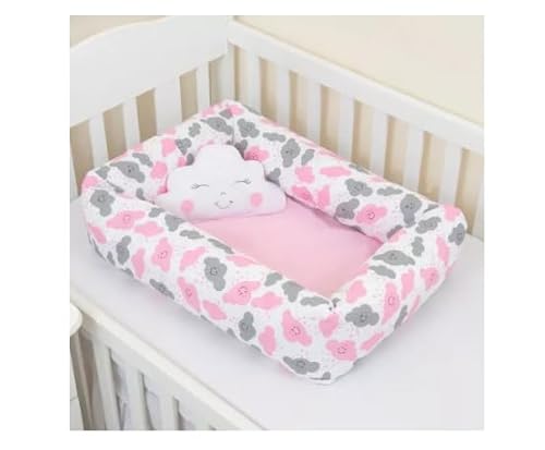 Ninho Redutor De Berço + Almofada Amamentação 3 Peças Cores (Gota Rosa)