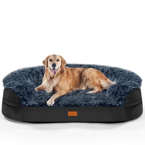 Image of iweepet Fluffy Orthopedic Dog Beds for Large & Extra Large Dogs, 44 inch Calming Dog Sofa Bed with28D Egg-Crate Foam, Removable Washable Cover, Waterproof Lining, for Puppy,Senior,Sick