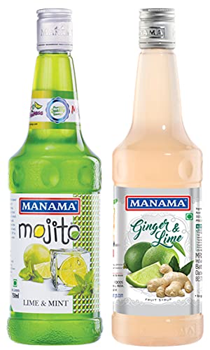 Manama Lime and Mint Fruit Flavoured Syrup and Ginger and Lime Fruit Flavoiured Syrup. 750ML Each, Pack of 2