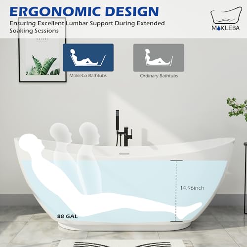 Image of 62 inch Lucite Acrylic Freestanding Bathtub, Double Slipper Shape Contemporary Soaking Tub with Toe-tap Chrome Drain, Slotted Overflow, cUPC Certified, Glossy White