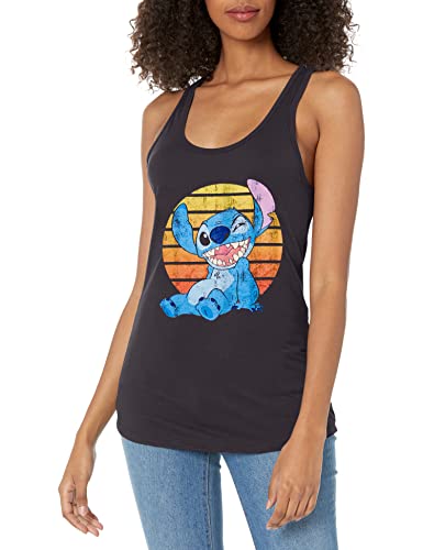 Disney Junior's Lilo & Stitch Bright Stitch Slim Fit, Scoop Hem Racerback Tank, Black, Small