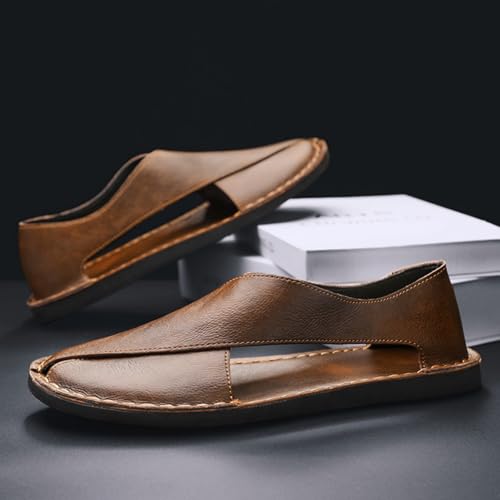 Men's Leather Dress Sandals - Summer Slip-On with Elastic Side Gores, Lightweight Sole, Non-Slip & Laser-Cut Breathable Upper - Ideal for Office, Weddings & Casual Summer Outings2