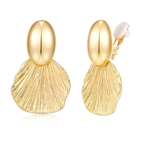 Aretes Clip-On Chapados en Oro con Diseño Concha