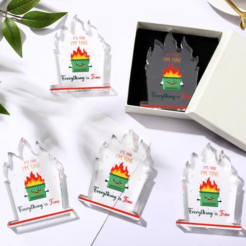 Quelay 12 Pcs Dumpster Fire Acrylic Awards Trophies Emotional Active Support Gifts for Coworkers Employee Inspirational Gifts, I\'m Fine Everything is Fine - Thumbnail 7