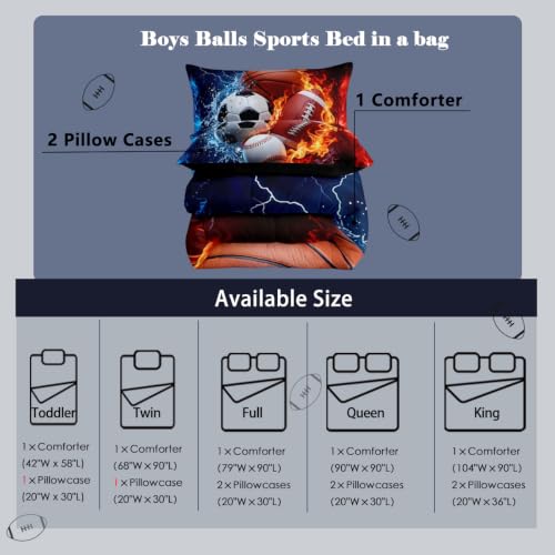 Image of Feelyou Boys Sports Comforter Set Full Size Football Baseball Soccer Bedding Set Basketball Duvet Quilt for Kids Boys Bedroom Ball Game Sports Decor Microfiber Ultra Soft Breathable