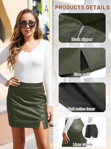 Image of We1Fit Womens Fuax Leather Skirt High Waisted Bodycon Pencil Mini Skirts with Shorts