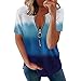 Briskorry Damen Oberteile Elegant V Ausschnitt Tshirt Mode Kurzarm Shirt Lässige Lose Zipper Blusen Sommer Kurzarmshirt Tunika Hemdbluse Casual Fitness Sport Oberteile
