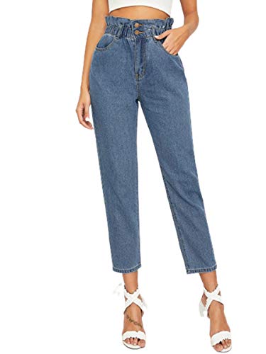 Image of KOTTY Blue Cotton Lycra Boyfriend High Rise Women Jeans