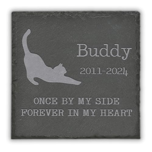 Zmoicky Personalized Cat Memorial Stone, Cat Statue, Cat Memorial, Loss of a Pet Cat, Cat Loss Gift, Cat Remembrance, Cat Keepsake Memorial - Square