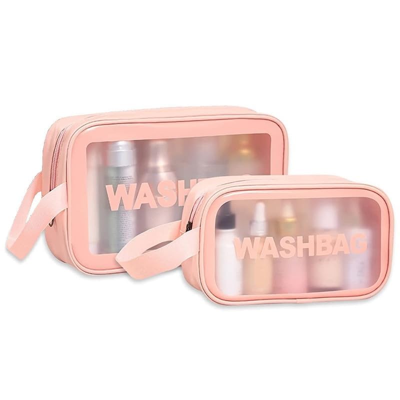 Premium Makeup Pouches Set for Women | Spacious Cosmetic Bags for Girls | Waterproof Toiletry Storage Wash Bag | Travel Organizer for Bath Accessories & Grooming Kit (Pack of 2 Pouch, Pink)