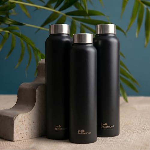 The Better Home 1000 Stainless Steel Water Bottle 1 Litre | Rust-Proof, Lightweight, Leak-Proof & Durable | Eco-Friendly, Non-Toxic & BPA Free Water Bottles 1+ Litre | Black (Pack of 1)