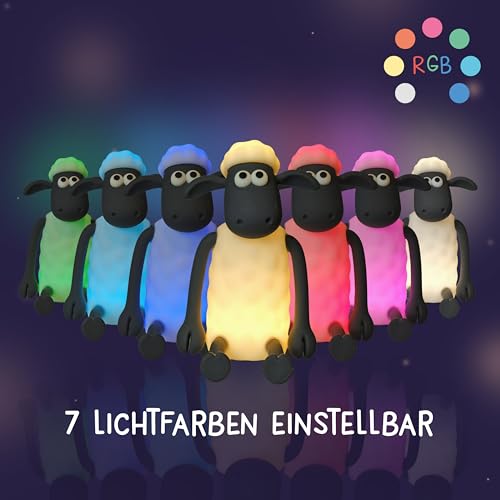 MegaLight LED Nachtlicht Kinder RGB-Farbwechsel | Nachtlicht Baby ohne verschluckbare Kleinteile | Stilllicht dimmbar mit Timer | Nachtlampe für Kinderzimmer Touch USB | Shaun das Schaf
