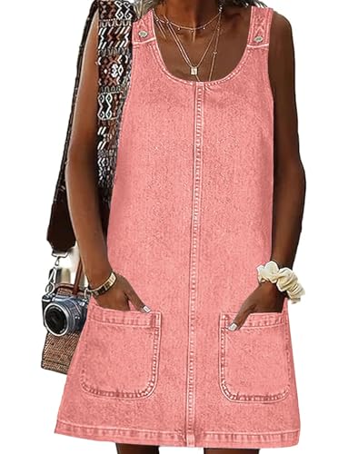 Image of Overall Dress for Women Denim Dress Denim Overall Round Neck Skirtall Jean Dress Denim Jumper Dress Pinafore