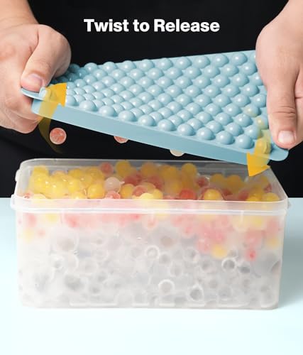 Mini Ice Cube Trays for Freezer - 0.6 IN Tiny Round Pebble Nugget Ice Mold Trays with Lid and Bin, Crushed Ice Trays Makes 104x4 pcs Ice balls - Easy Release Ice Maker for Cocktails, Drinks, Whisky