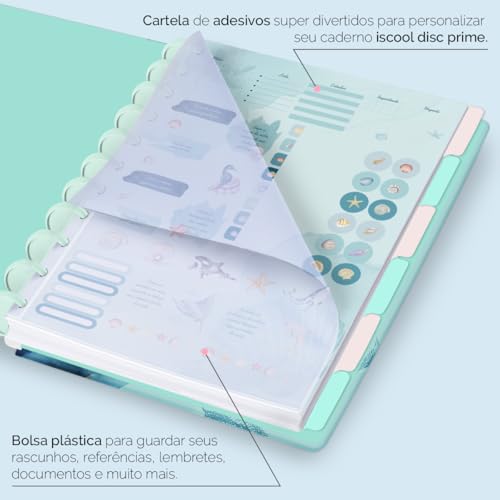 Caderno De Disco Iscool 140 Fls Grande G+ Oceania Conchas