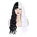 BERON Black and White Wig Long Curly Wig Black and White Wig with Bangs Two Tone Wig Black White Wig for Women and Girls Synthetic Cosplay Halloween Costume Wig (Black and White)