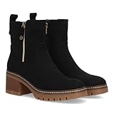 98185 Botin con tacon para mujer con estampado liso, cuenta con cremallera lateral que facilita el calce y una suela dentada para los dias de Otono invierno. Tacon ancho comodo. Negro Talla 39