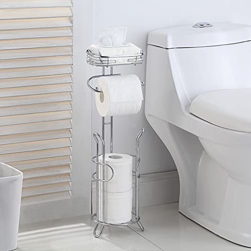 Sunnypoint Bathroom Heavyweight Toilet Tissue Paper Roll Storage Holder Stand With Reserve And Shelve, The Reserve Area Has Enough Space To Store Mega Rolls. (Chrome) #TOP1