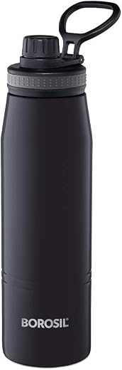 Borosil Hydra GoSports 600 ml Stainless Steel Water Bottle | Double Wall Vacuum Insulated Flask, Black | 14 Hrs Hot &amp; 18 H...