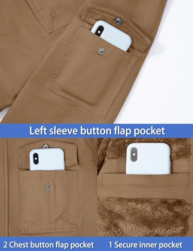 TACVASEN TACVASEN Herren Fleecejacke Winterjacke Parker Warme Armee Militärt Gefütterte Übergangsjacke (XL, Khaki) - Designansicht 6 | TV | Video | Foto