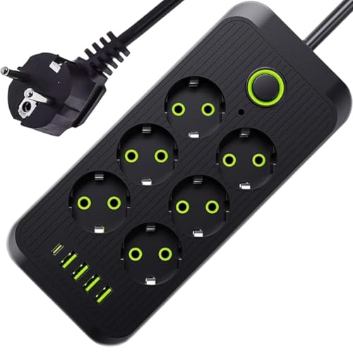 مشترك طاقة ذكي جيد من روكسي ستور، مع 4 منافذ USB، منفذ واحد من النوع سي، خيارات إدخال متنوعة، حماية كهربائية فائقة، متعدد الوظائف، 2500 W، أسود الموديل 606U (6 × مجموعة مقبس