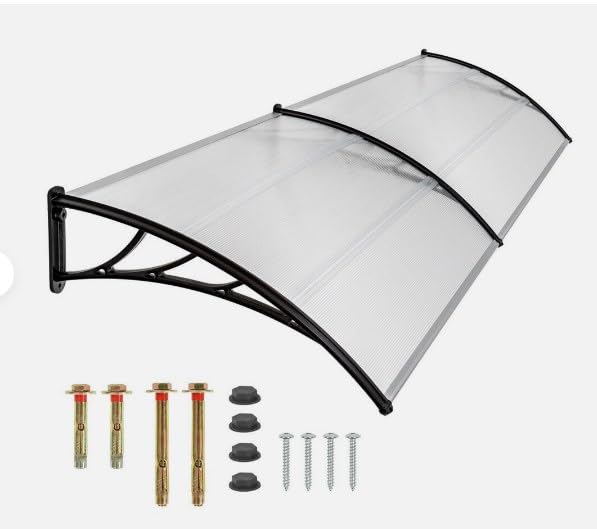 Marquesina para puerta de casa, 120 cm/200 cm, policarbonato transparente, toldo de arco transparente, protege contra la lluvia, la nieve y los rayos UV, color blanco