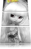Auteur: kumo jolie Pullip-poupée dans le style noir / blanc de 3 pièces toile 120x80 image de la 70 sur toile, XXL énormes Photos complètement encadrée avec civière, impression d\'art sur la photo murale avec cadre, mieux comme une peinture ou une peinture à l\'huile, pas une affiche ou une bannière