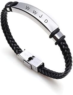 WWJD HWLF Bracelets for Lover,Handmade Leather Bracelet What Would Jesus Do He Would Love First Wristband Stainless Steel Inspirational Religious Reminder Jewelry Gift for Him Her