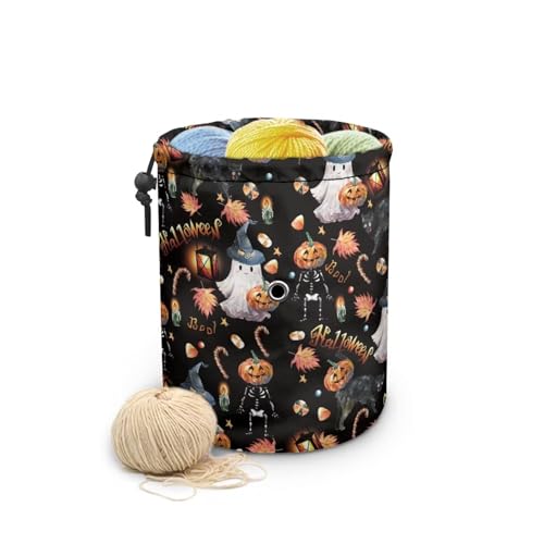 Image of Sellikakes Halloween Ghost Pumpkin Small Yarn Bag Crochet Organizer, Knitting Crochet Storage Bag, Portable Yarn Knitting Bag for Crocheting Project, Store Skein Ball, Short Knitting Needle
