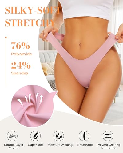 Image of Womens Breathable Seamless Thong Panties No Show thongs Workout Thongs Women Comfortable Thong Underwear Sexy 6 Pack