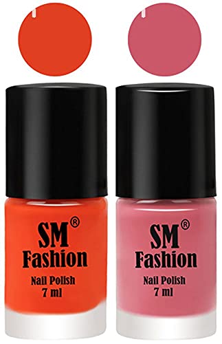Image of Long Lasting Nail Polish | Nail Paint Combo 7 ml Each) - Set of 2 Reddish Orange -Nude Pink