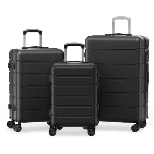 Image of Sweetcrispy 3 Piece Expandable Luggage Set, Hard Shell Suitcase, Black