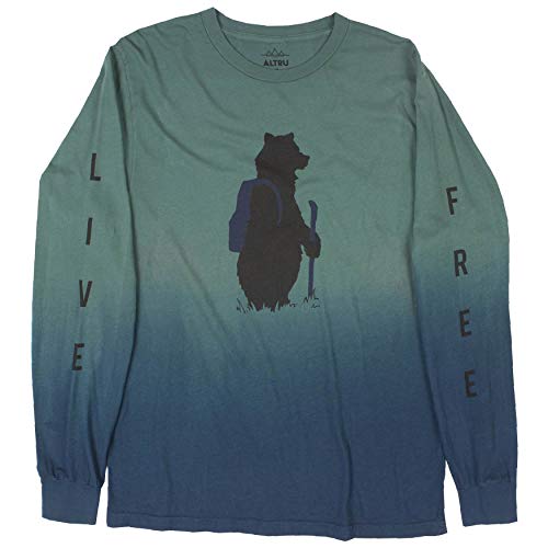 Bear on a Hike dip-dye Long Sleeve Men's Green Graphic tee Shirt