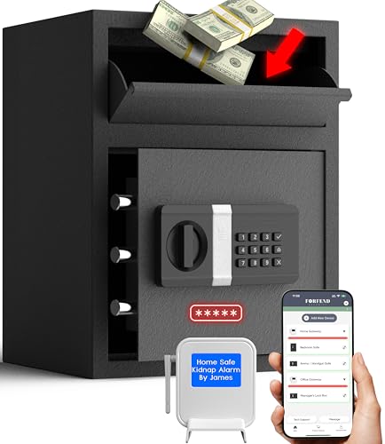 FORFEND Smart Money Safe App Alarm | Kidnap Alarm, Tamper Proof, Voice Command Depository Drop Safe Box Anti-Pry| Multi-User Cash Safe for Home Office