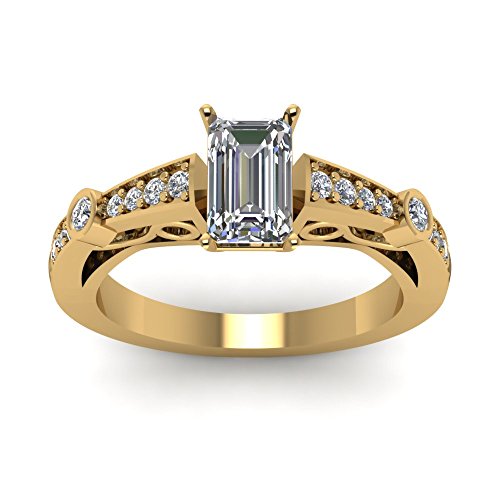 Image of 55Carat Choose Your Gemstone Tapered Vintage Engagement Ring Yellow Gold Plated Emerald Shape Vintage Engagement Rings Everyday Jewelry Wedding Jewelry Handmade Gifts for Wife US Size 4 to 12