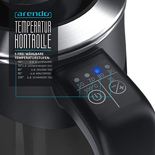 Arendo 0.5l Edelstahl Wasserkocher mit Temperatureinstellung im Doppelwand-Design - 0,5l Wasser-Füllmenge - 5 Temperaturstufen einstellbar - Single Teekocher - Warmhaltefunktion - Energiesparend - Image 4