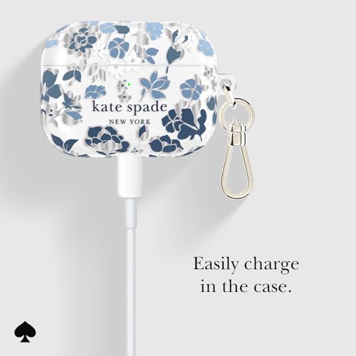 Image of kate spade new york AirPods Pro 3 Protective Case with Keychain Ring Clip - Flowerbed Blue, Compatible with AirPods Pro 3rd Generation