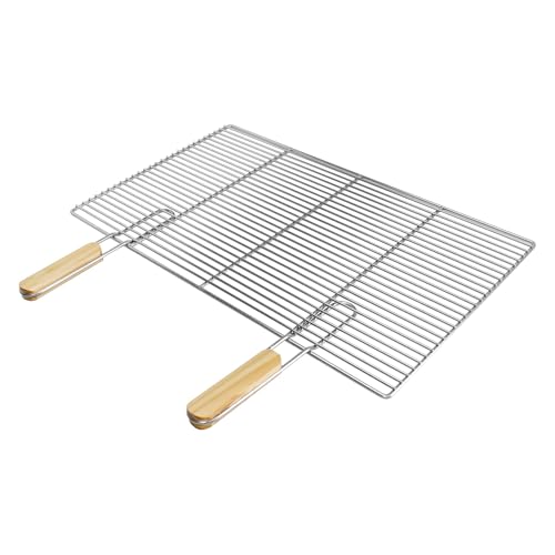 ECD Germany Parrilla Barbacoa con Asas Extraíbles Rejilla Rectángular de Acero Inoxidable 67 x 40 cm Resistente a la Corrosión Incluye 2 Mangos de Madera 14cm Sólido y Estable Fácil Usar y Limpiar